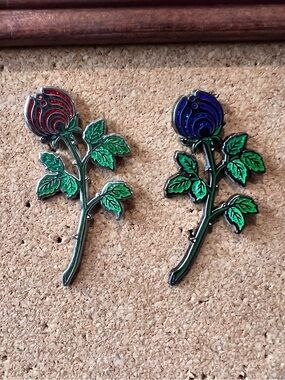Bassnectar Rosebud Pin Set - Enamel Rose Stem Pins - Red & Blue